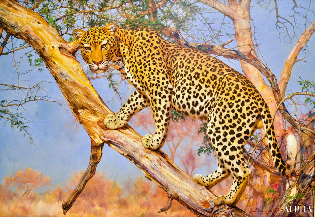 Léopard dans un arbre | 150 x 100 cm Reproductions de tableaux à la peinture à l’huile