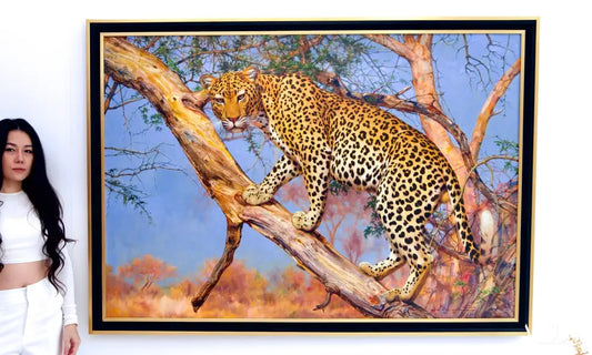 Leopard in a Tree – Somchai | 150 x 100 cm Reproductions de tableaux à la peinture à l’huile