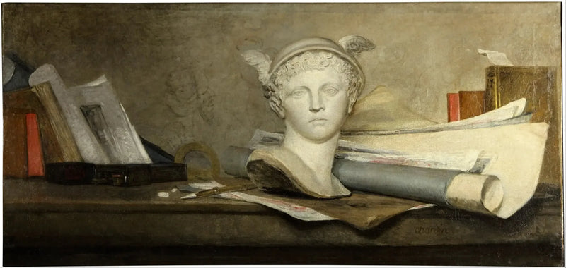 Los atributos de las Artes con un busto de Mercurio - Jean Simeón Chardin