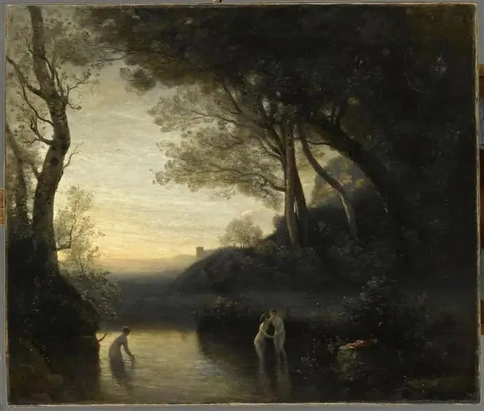 Las bañistas de Bellinzone. Efecto de la tarde - Jean-Baptiste Camille Corot