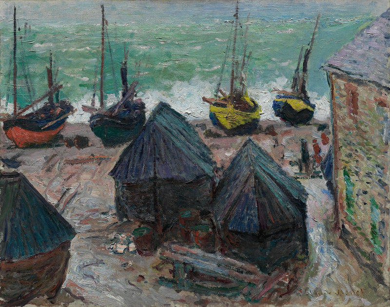 Los barcos en la playa en Étretat - Claude Monet