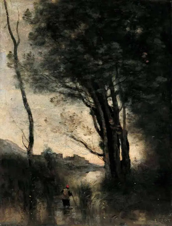 Los pastores cruzando un río a pie. Recuerdo de Italia - Jean-Baptiste Camille Corot