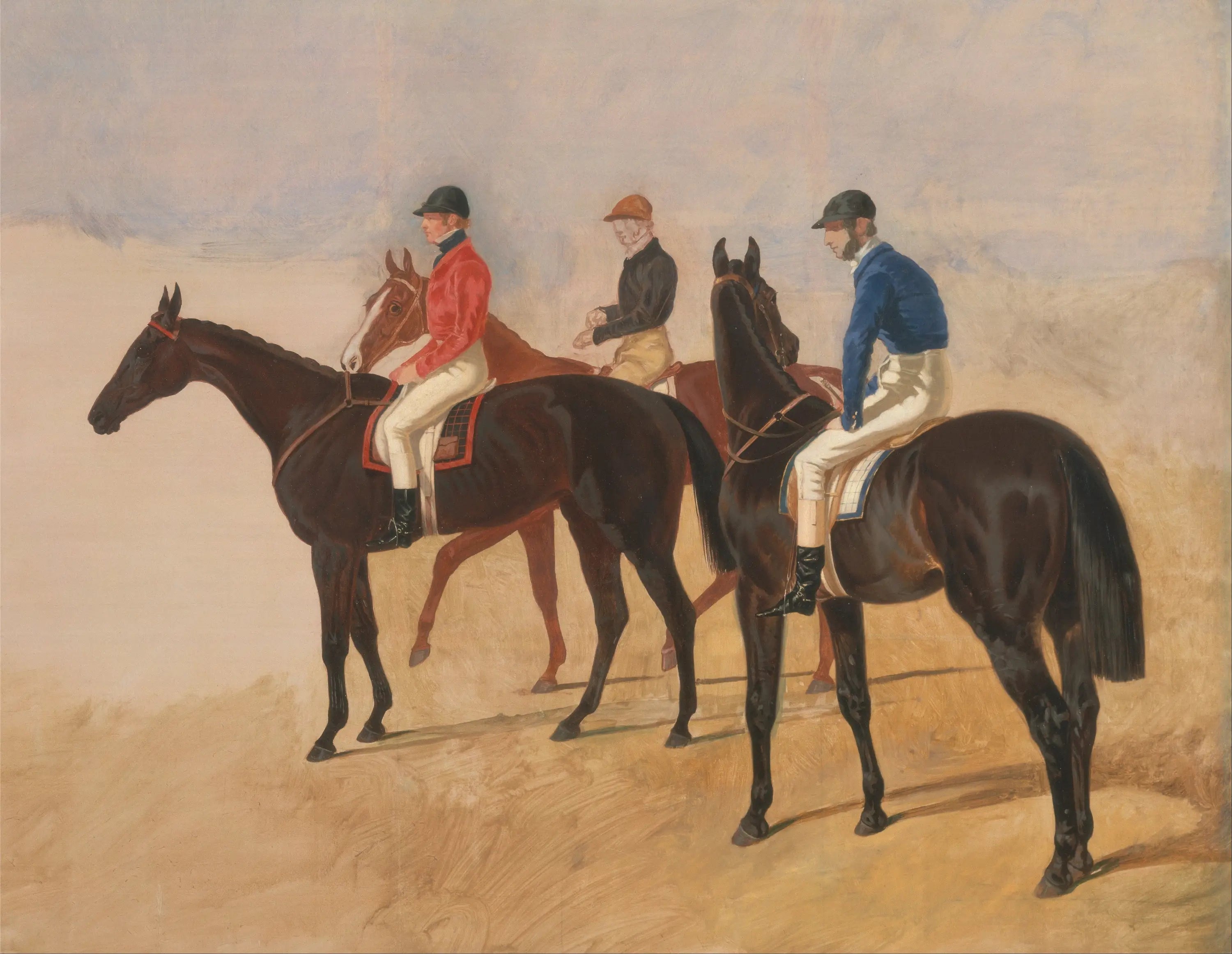 Les cracks du steeple-chase : Allen McDonough sur Brunette, Tom Oliver sur Discount et Jem Mason sur Lottery - John Frederick Herring, Sr. image 1 copie peinte à la main à l’huile