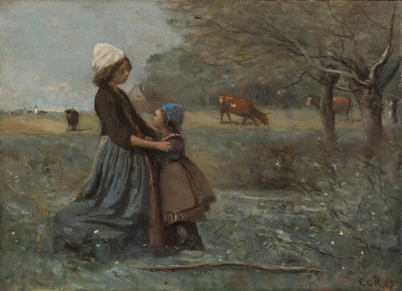 Las dos hermanas en la pradera - Jean-Baptiste Camille Corot
