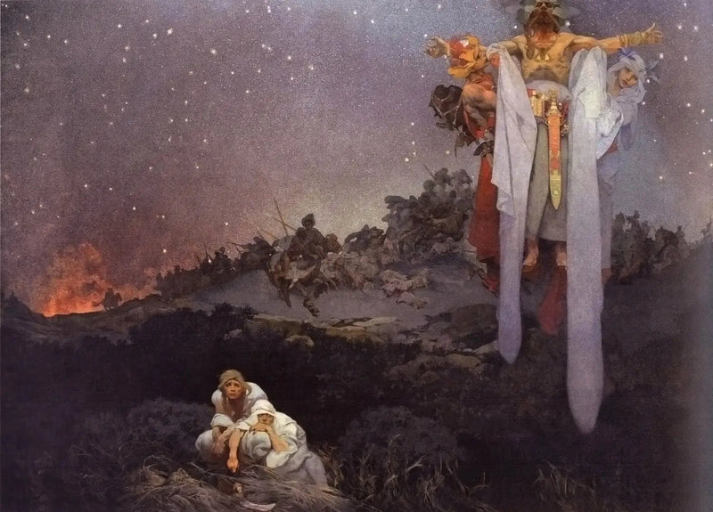 Los esclavos en su sitio prehistórico - Alphonse Mucha