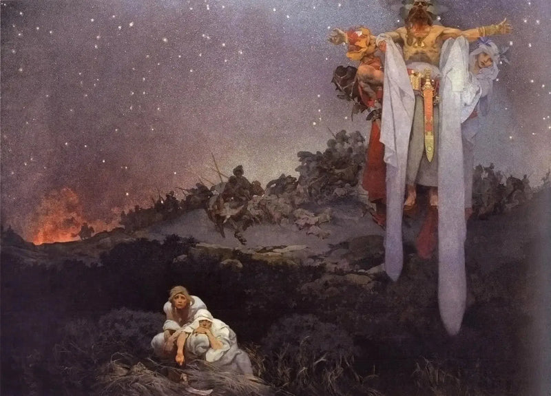 Los esclavos en su sitio prehistórico - Alphonse Mucha