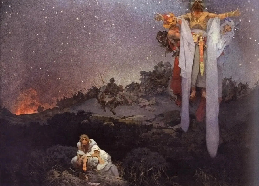 Los esclavos en su sitio prehistórico - Alphonse Mucha