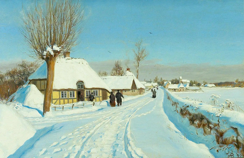 Los fieles se dirigen a la iglesia la mañana de Navidad. - H. A. Brendekilde