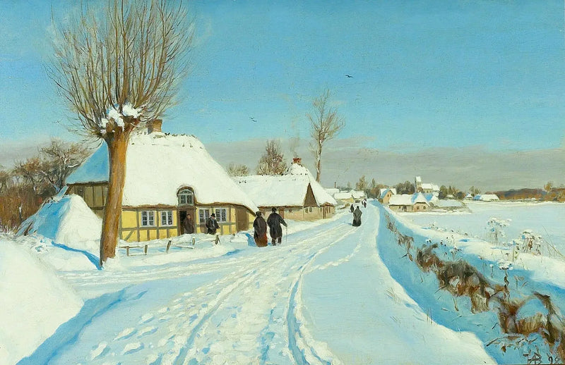 Los fieles se dirigen a la iglesia la mañana de Navidad. - H. A. Brendekilde