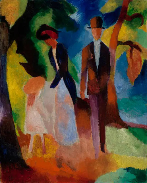 Las personas al borde de un lago azul - August Macke