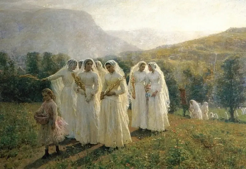 Las jóvenes se dirigen a la procesión - Jules Breton