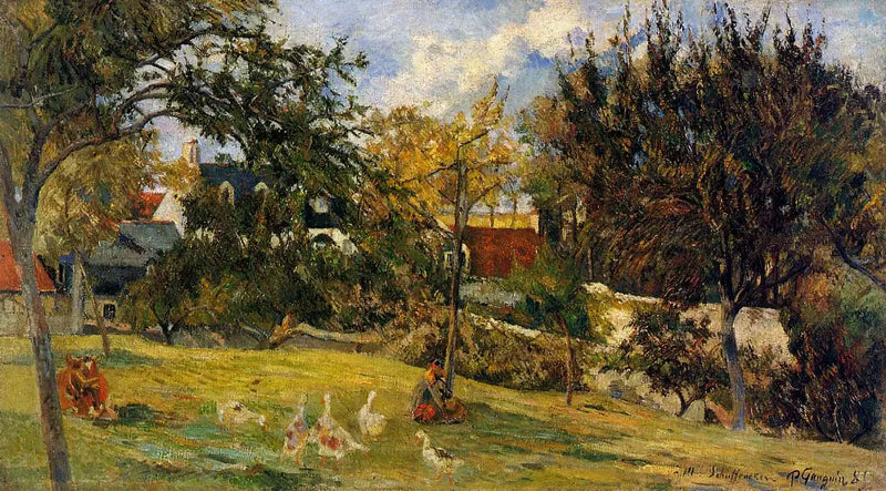 Las Ocas en el prado, o Granja en Normandía - Paul Gauguin
