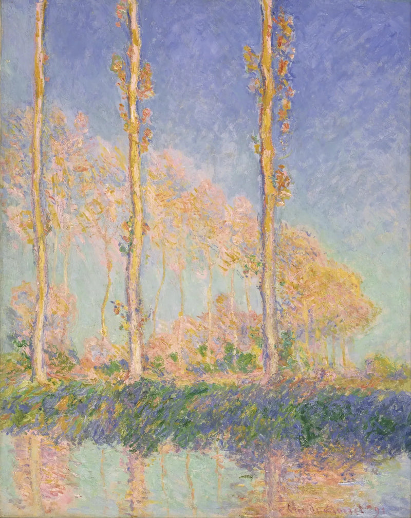 Los Álamos, tres árboles rosas, otoño - Claude Monet