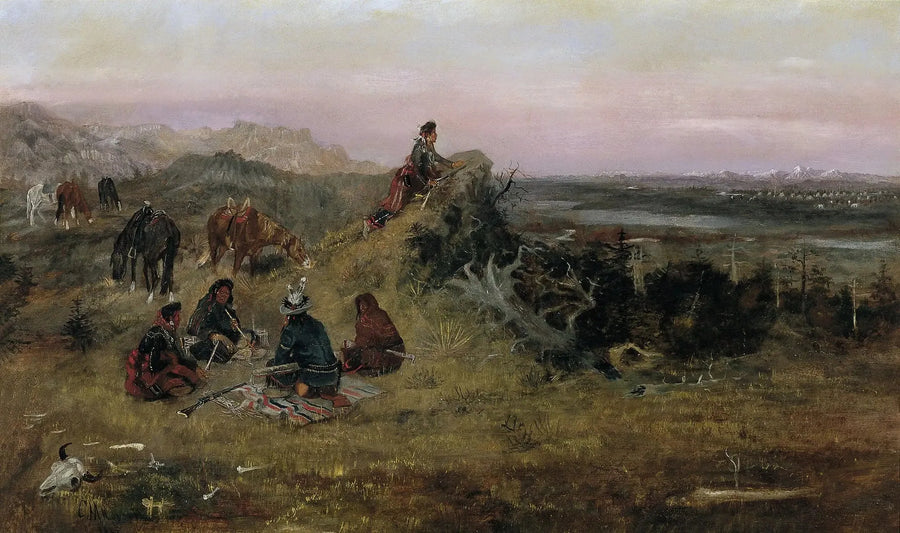 Los Piégans se preparan para robar los caballos de los cuervos - Charles Marion Russell
