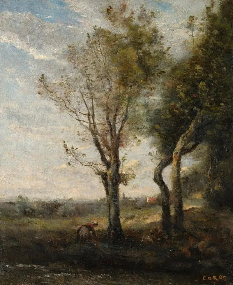 Los cuatro árboles en el borde de la llanura - Jean-Baptiste Camille Corot