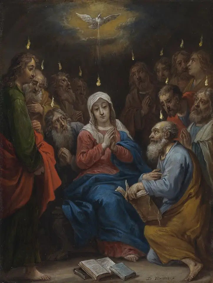 Los quince secretos del rosario: Pentecostés, el Espíritu Santo desciende sobre María y los apóstoles - David Teniers el Joven