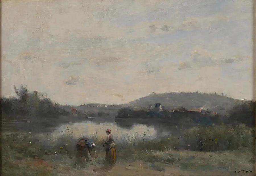 Las orillas de un río dominadas a lo lejos por colinas - Jean-Baptiste Camille Corot