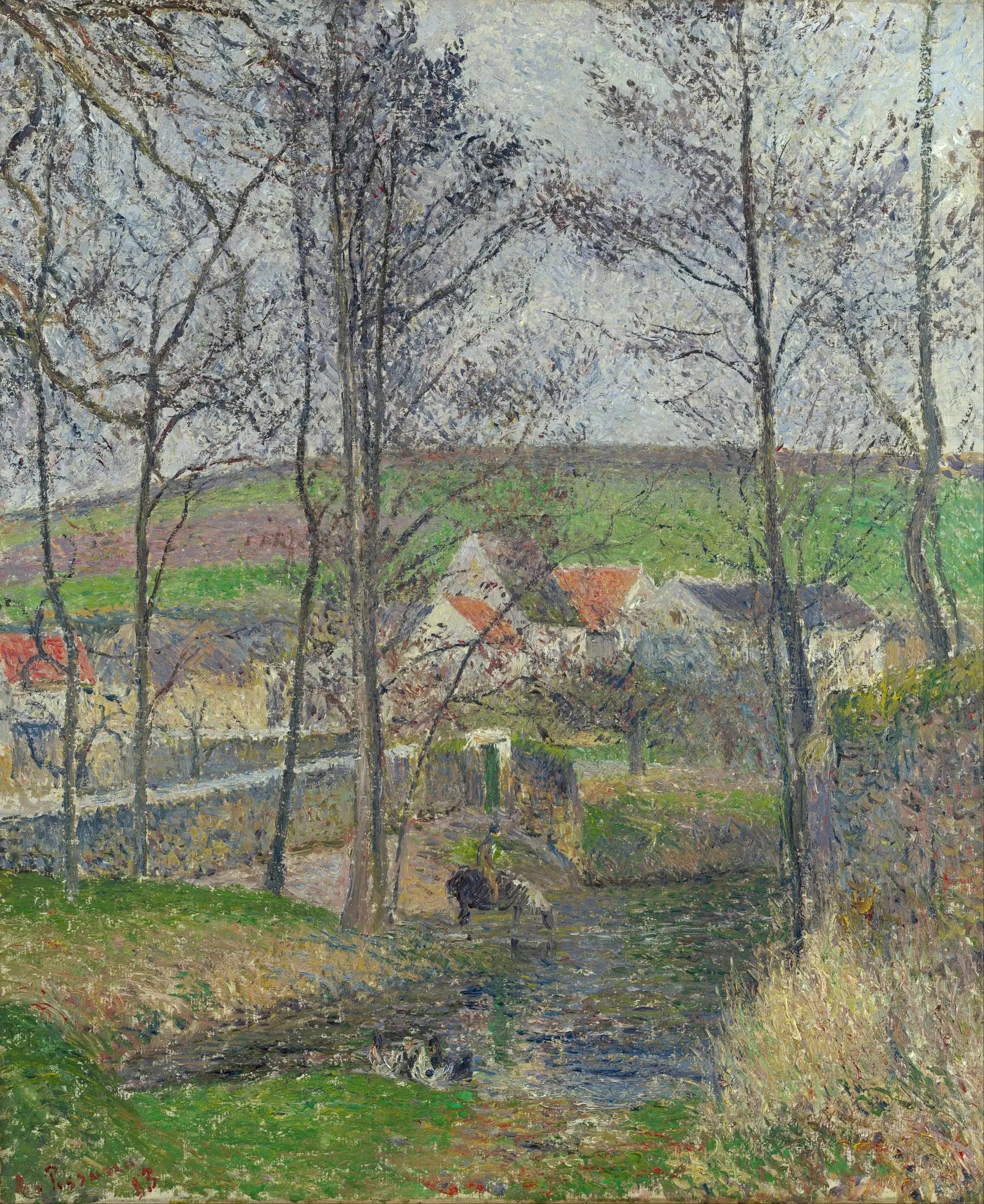 Les rives de la Viosne à Osny par temps gris, hiver - Camille Pissarro image 1 tableau peint à l’huile sur toile
