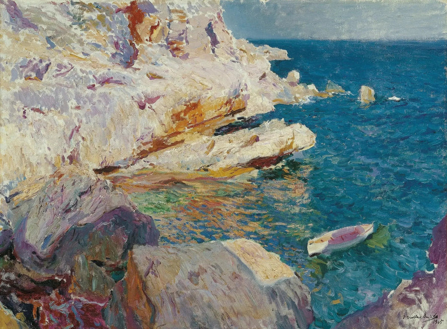 Las rocas de Jávea y el barco blanco - Joaquín Sorolla
