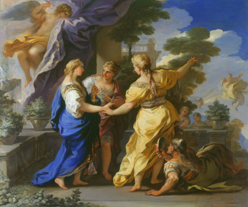 Las hermanas de Psique le ofrecen una lámpara y un puñal. - Luca Giordano