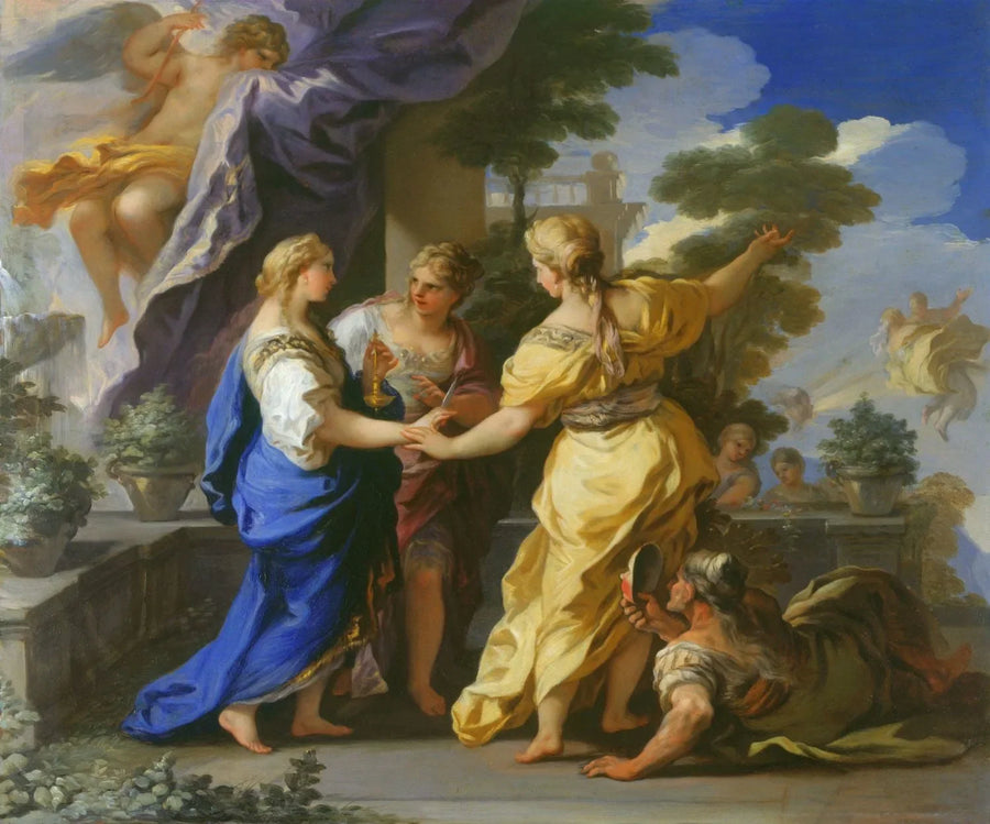 Las hermanas de Psique le ofrecen una lámpara y un puñal. - Luca Giordano