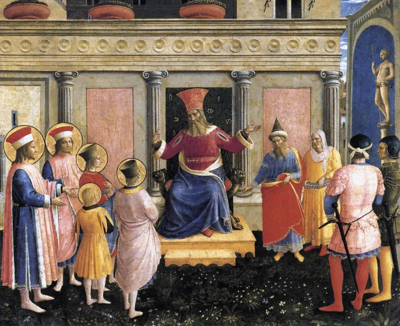 Los santos Cómmo y Damián con sus hermanos frente al procónsul Lisias - Fra Angelico