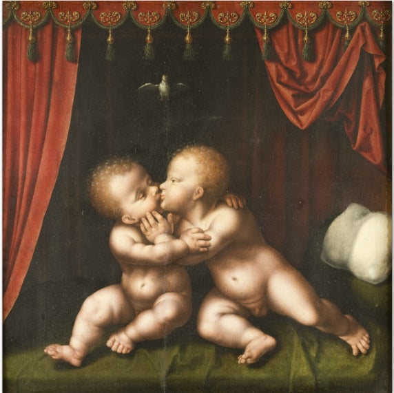 Los santos niños abrazándose - Joos van Cleve