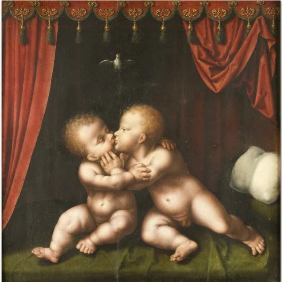 Los santos niños abrazándose - Joos van Cleve