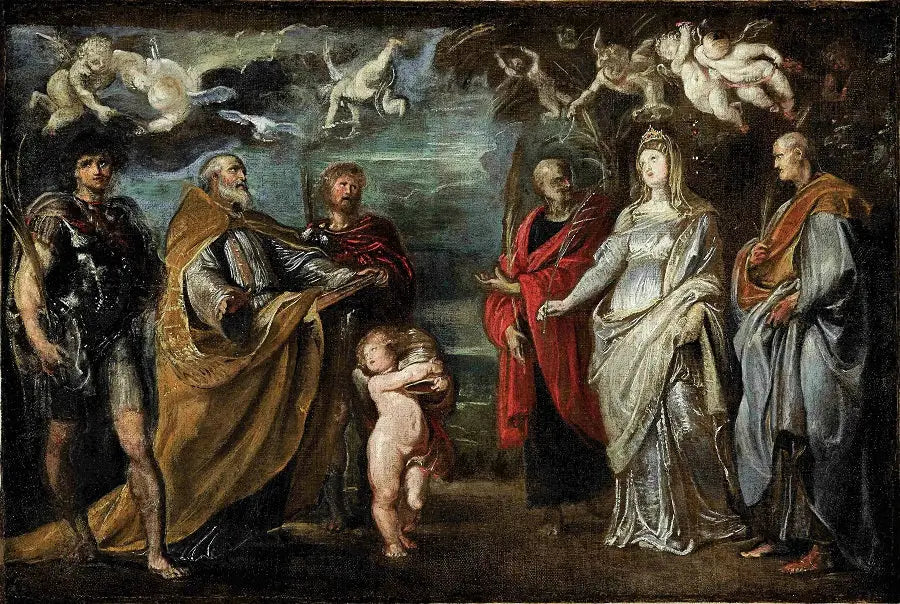 Les saints Maure, Grégoire, Papianus, Nérée, Domitille et Achilleus - Peter Paul Rubens image 1 copie peinte à la main à l’huile