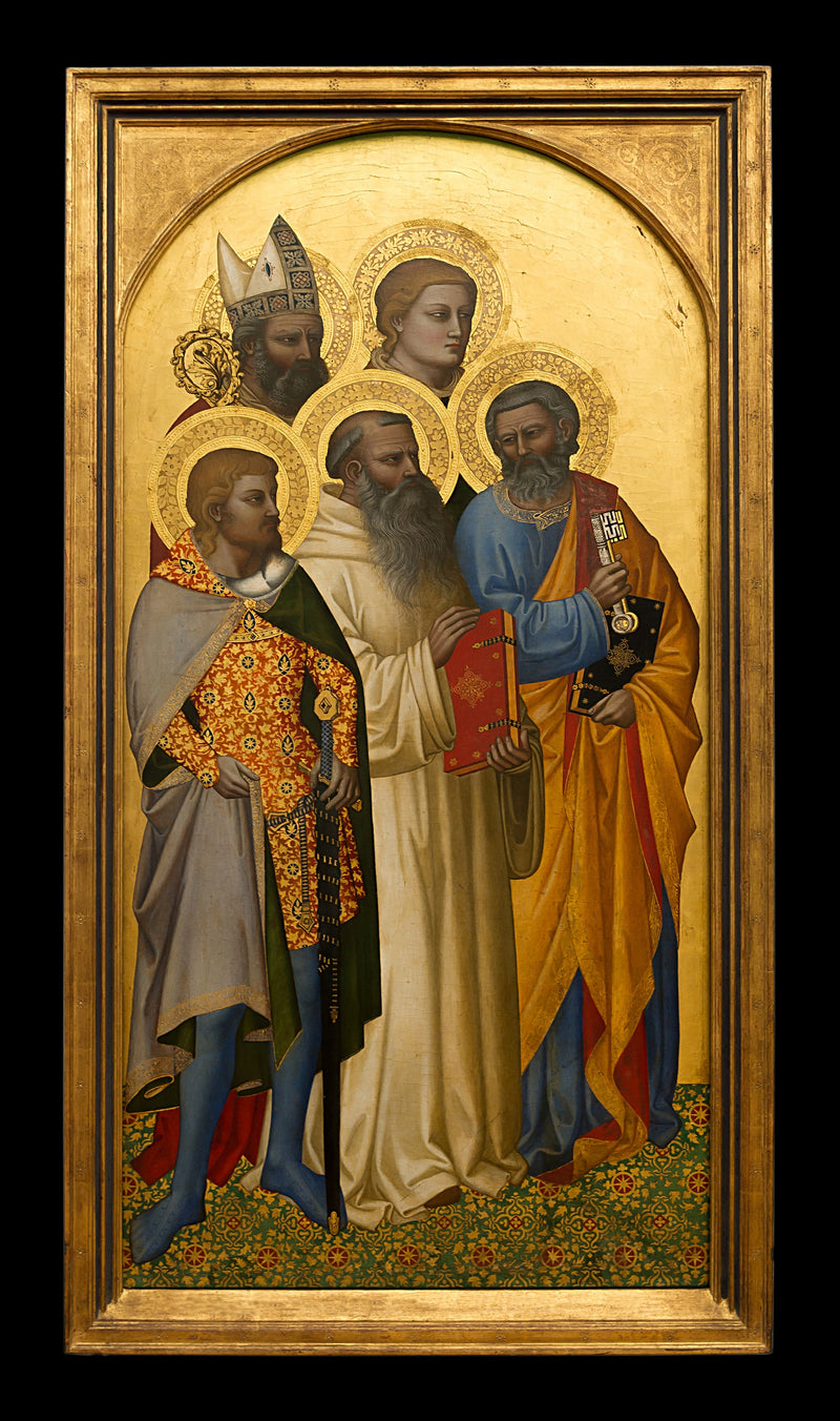 Los santos Pedro, Benito, Julián (?), Esteban (?) y un santo obispo (Nicolás de Bari ?). - Nardo di Cione