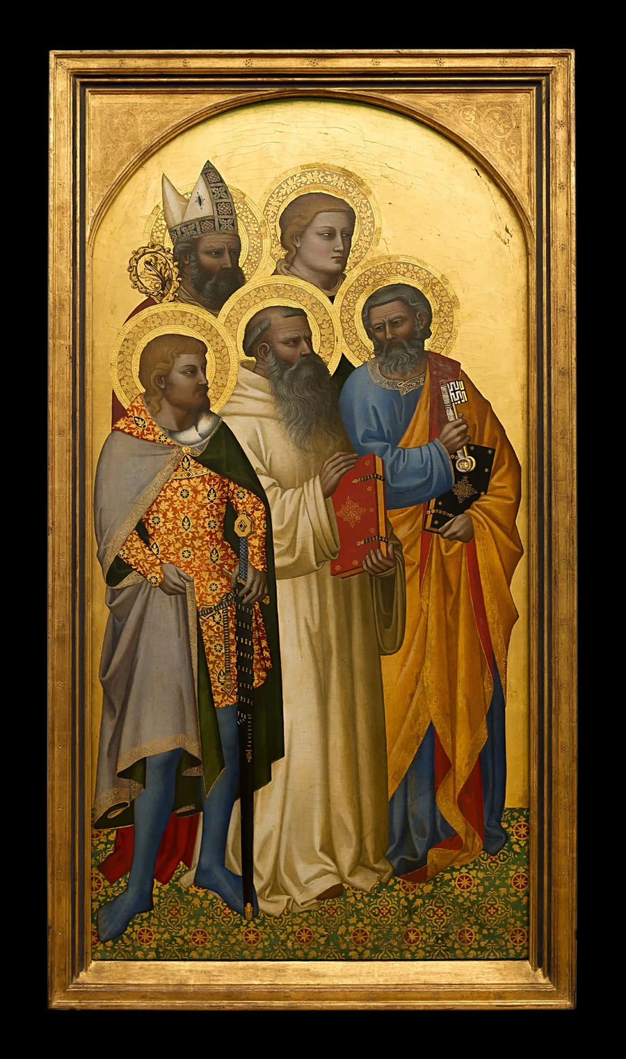 Los santos Pedro, Benito, Julián (?), Esteban (?) y un santo obispo (Nicolás de Bari ?). - Nardo di Cione
