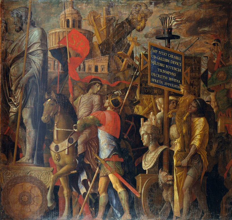 Los Triunfos de César: 2. Los portadores de estandartes y el material de asedio - Andrea Mantegna