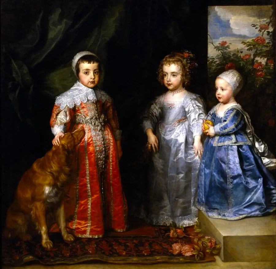 Los tres hijos mayores de Carlos I Estuardo (1600-1649) y Henriette Marie de Borbón (1609-1669), Carlos (1630-1685), María (1631-1666) y Jacobo (1633-1685) - Antoine van Dyck