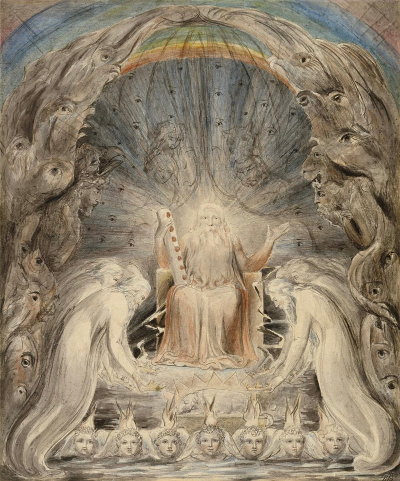 Los veinticuatro ancianos depositando sus coronas ante el trono divino - William Blake
