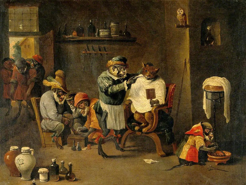 La creación de un barbero-cirujano mono - David Teniers el Joven