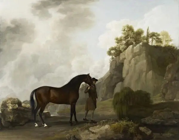 El caballo árabe del marqués de Rockingham conducido por un mozo de cuadra en Creswell Crags - George Stubbs