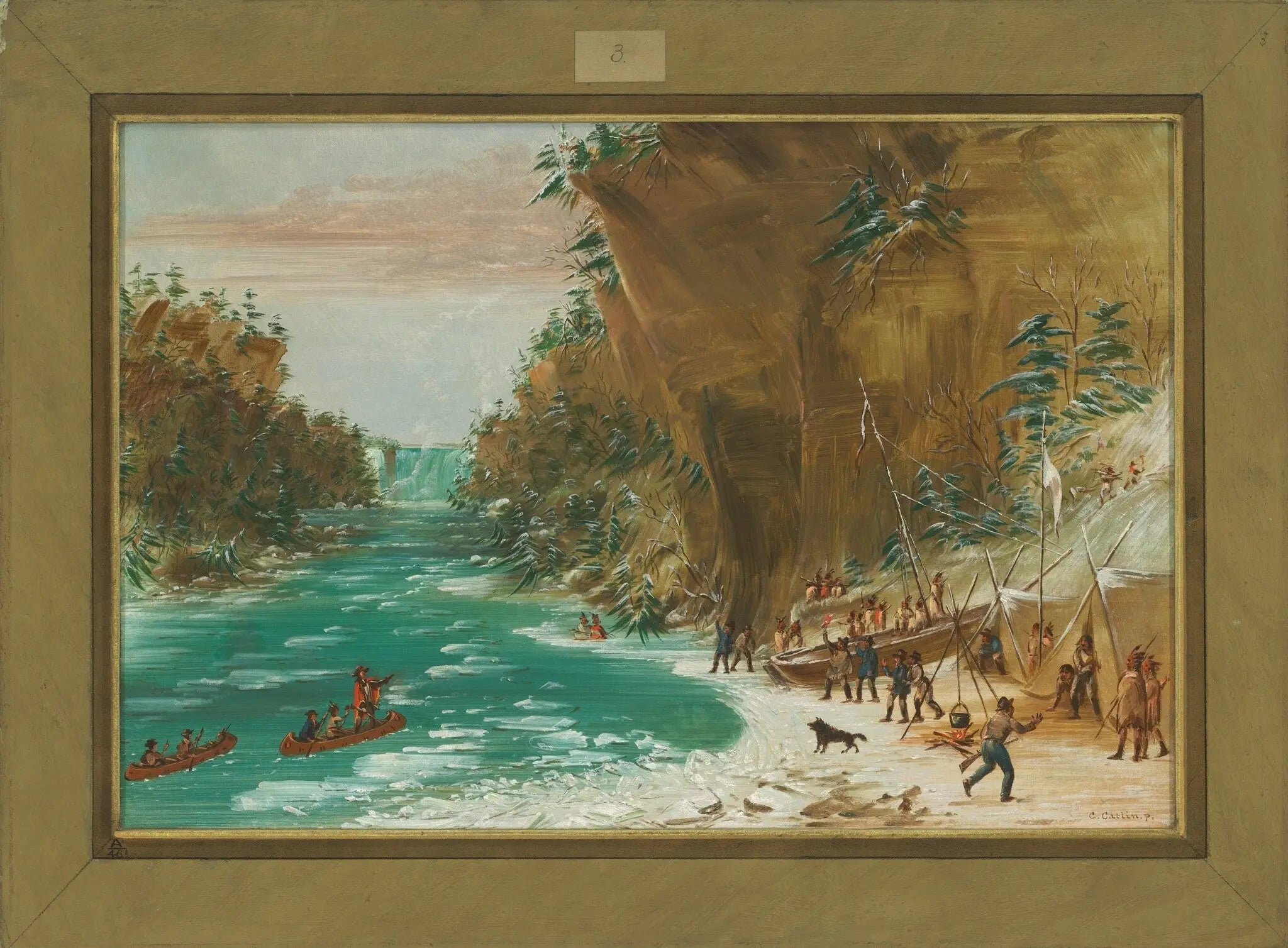 L’expédition campe sous les chutes du Niagara. 20 janvier 1679 - George Catlin - Alpha Reproduction