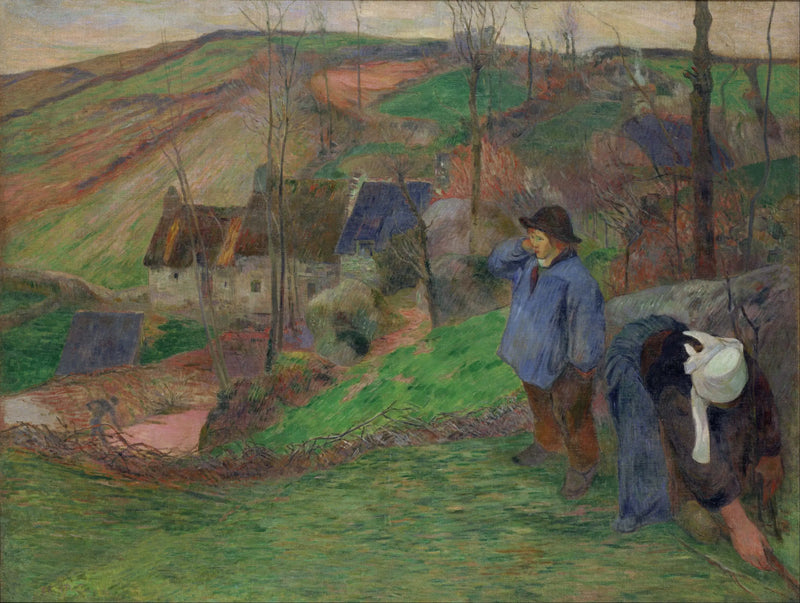 El Invierno en Pont-Aven, pequeño Bretañón y recolectora - Paul Gauguin