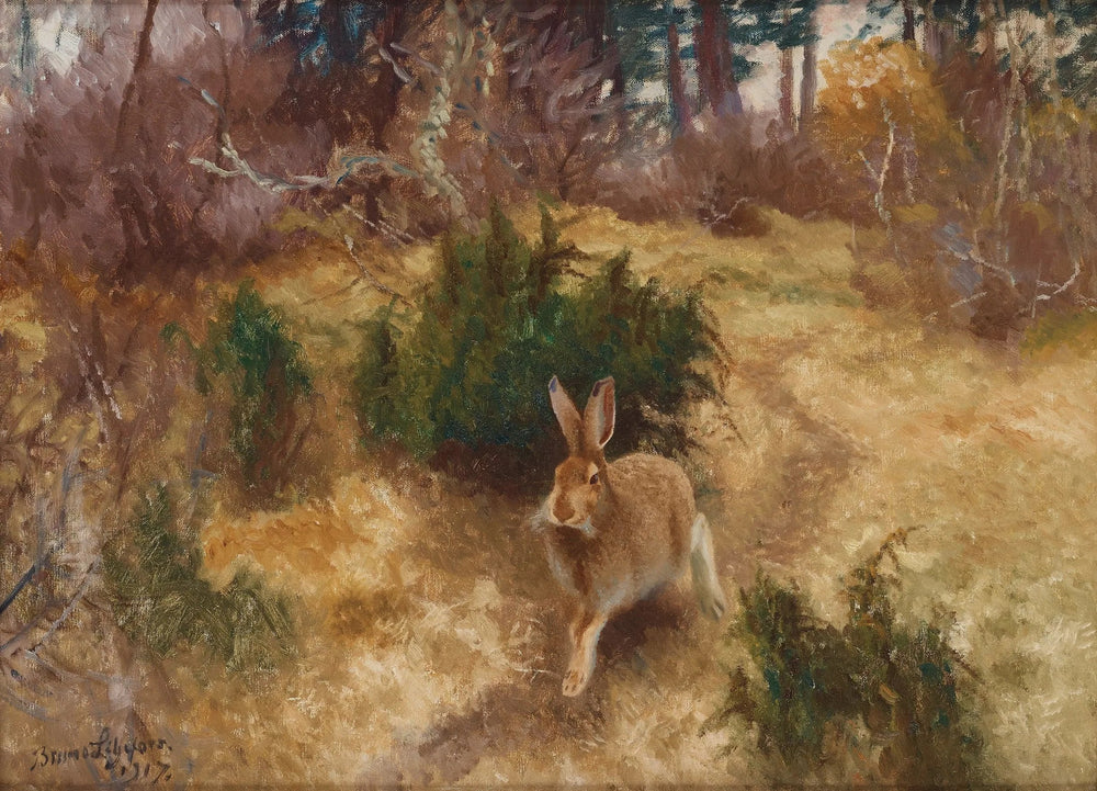 Lièvre dans un paysage d'automne - Bruno Liljefors image 1 reproduction de peinture à l’huile