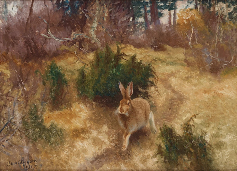 Liebre en un paisaje otoñal - Bruno Liljefors