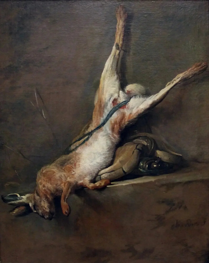 Liebre muerta con pera de polvo y cartuchera - Jean Simeón Chardin