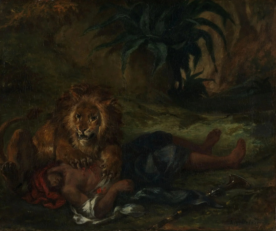 León devorando a un árabe - Eugène Delacroix