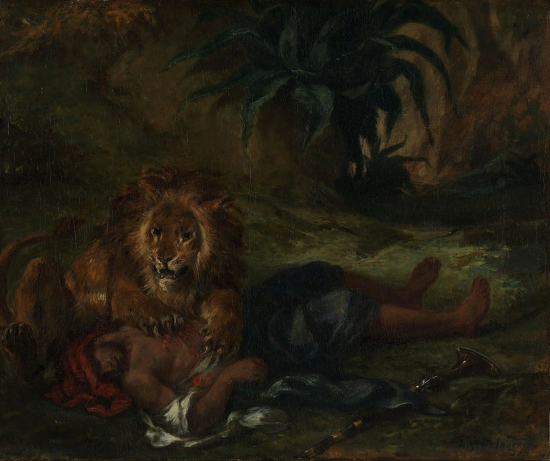 León devorando a un árabe - Eugène Delacroix