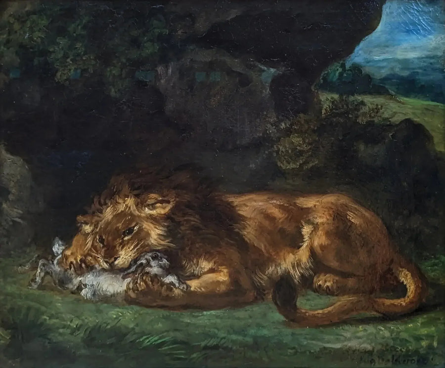 León devorando un conejo - Eugène Delacroix