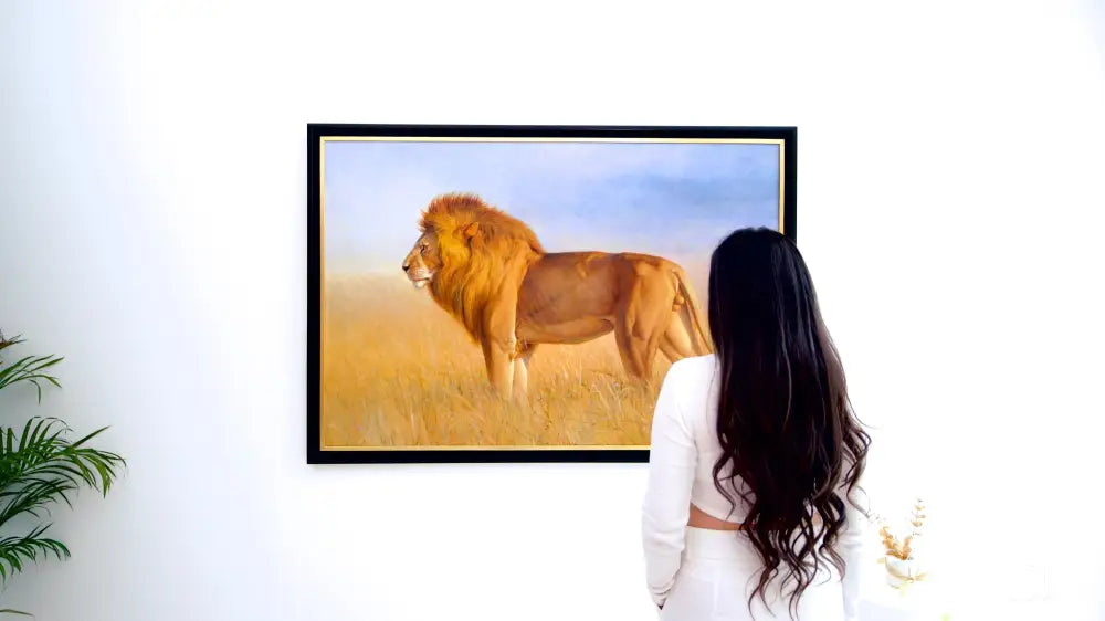 Lion in the Savannah – Somchai | 150 x 100 cm Reproductions de tableaux à la peinture à l’huile