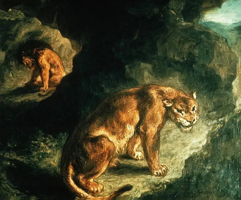 Leona y león en su cueva - Eugène Delacroix
