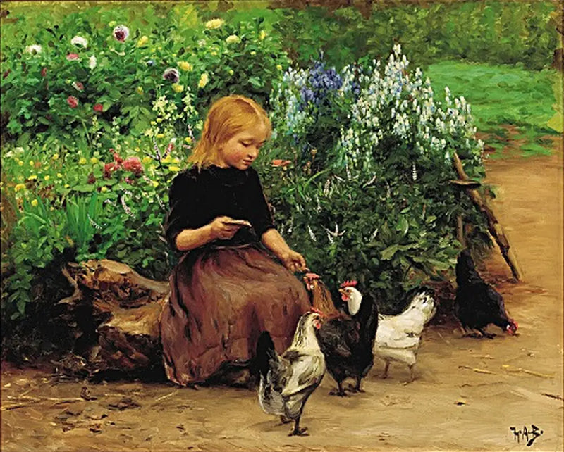 Lise alimenta a las gallinas. - H. A. Brendekilde