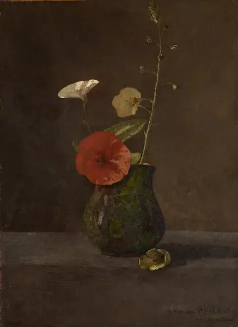 Liserons et coquelicots dans un petit pichet vert - Odilon Redon image 1 copie de tableau peinte à la main