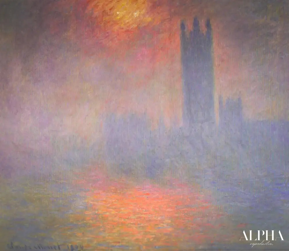 Londres, le Parlement. Trouée de soleil dans le brouillard (W 1610) - Claude Monet - Reproductions de tableaux et peintures haut de gamme