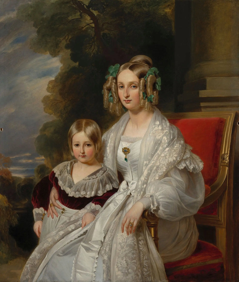 Louise, reina de los belgas con Leopoldo, duque de Brabante, futuro Leopoldo II, rey de los belgas - Franz Xaver Winterhalter
